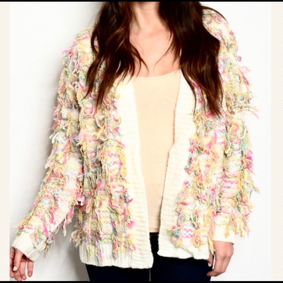 Brix tassel shag boho cardigan sweater knit - Picture 2 of 8
